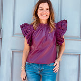 Plum Leather Flutter Sleeve