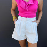 White Leather Crocodile Shorts