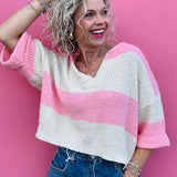 Pink Stripe Sleeveless Sweater Top