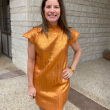 Orange Metallic Mini Dress