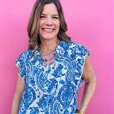 Paisley Pleated Sleeve Top