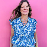 Paisley Pleated Sleeve Top