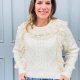 Cream Ruffle Lace Sweater