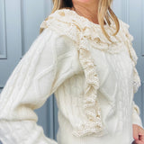 Cream Ruffle Lace Sweater