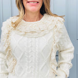 Cream Ruffle Lace Sweater