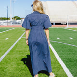 Navy Poplin Maxi Dress