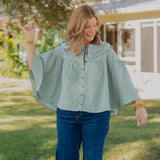 Olive Check Cape Top