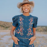 Coco Denim Embroidery Top