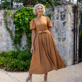 Camel Puff Sleeve Midi Dress