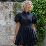 Blk Bubble Hem Shirt Mni Dress
