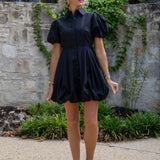 Blk Bubble Hem Shirt Mni Dress