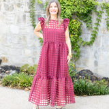 Maroon Organza Midi Dress