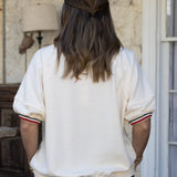 Ivory Sweatshirt with Red and Navy Trim