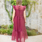 Maroon Organza Midi Dress