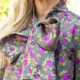 Green Floral Mini Dress w/Bow