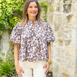 Leopard Denim Pleat Top