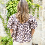 Leopard Denim Pleat Top