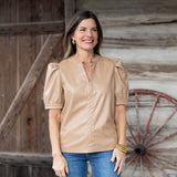 Latte Faux Leather Top
