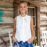 WHITE EYELET TIE TOP