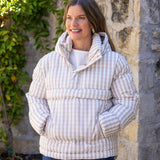 Tan Gingham Puffer Pullover