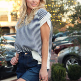 Navy Stripe Knit Top
