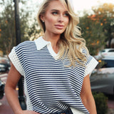 Navy Stripe Knit Top