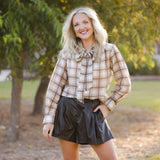 Mabry Plaid Tie-Neck Top