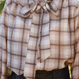 Mabry Plaid Tie-Neck Top